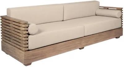 Vivid Outdoor Patio 4 Piece Conversation Set in Light Eucalyptus Wood with Taupe Olefin Cushions 