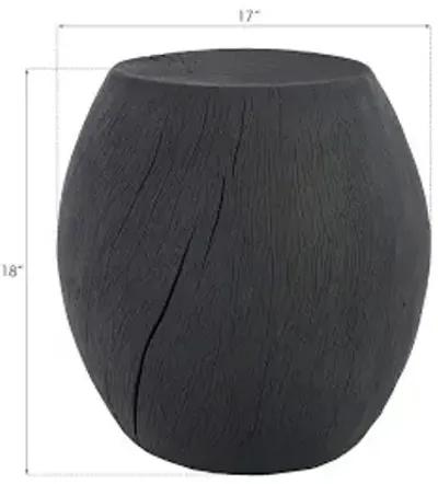 drum stool, resin, charred