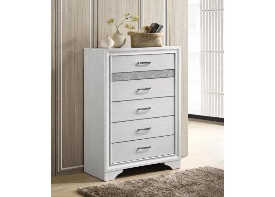 Miranda 5-drawer Chest White and Rhinestone