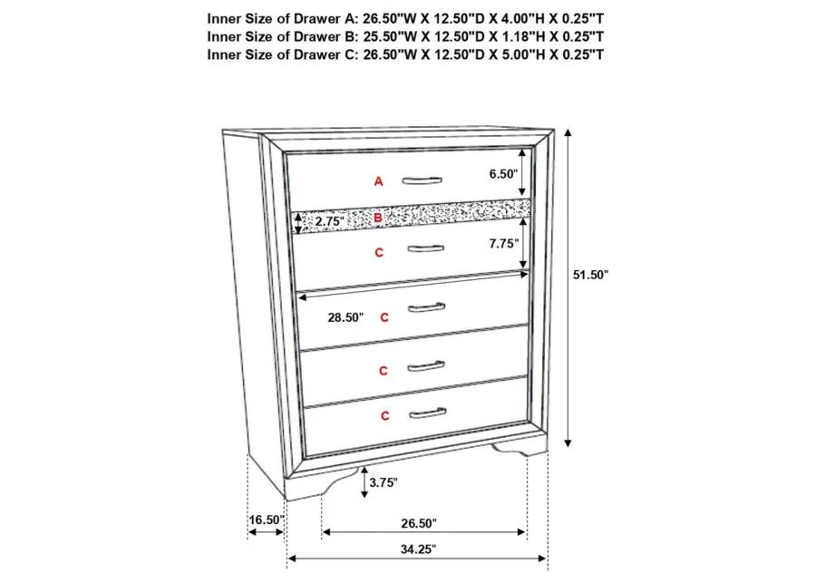 Miranda 5-drawer Chest White and Rhinestone