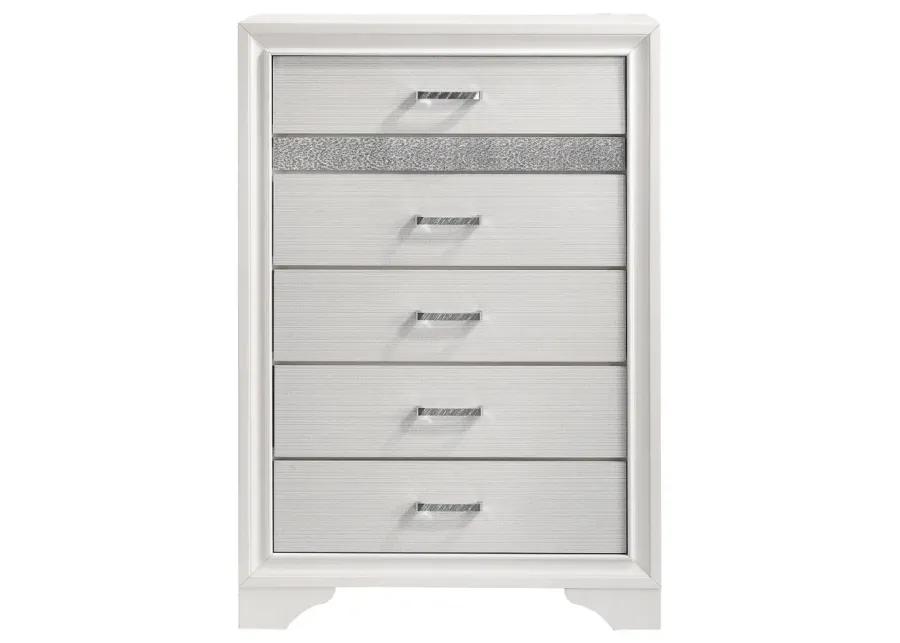 Miranda 5-drawer Chest White and Rhinestone