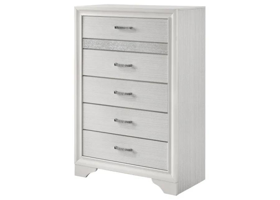 Miranda 5-drawer Chest White and Rhinestone