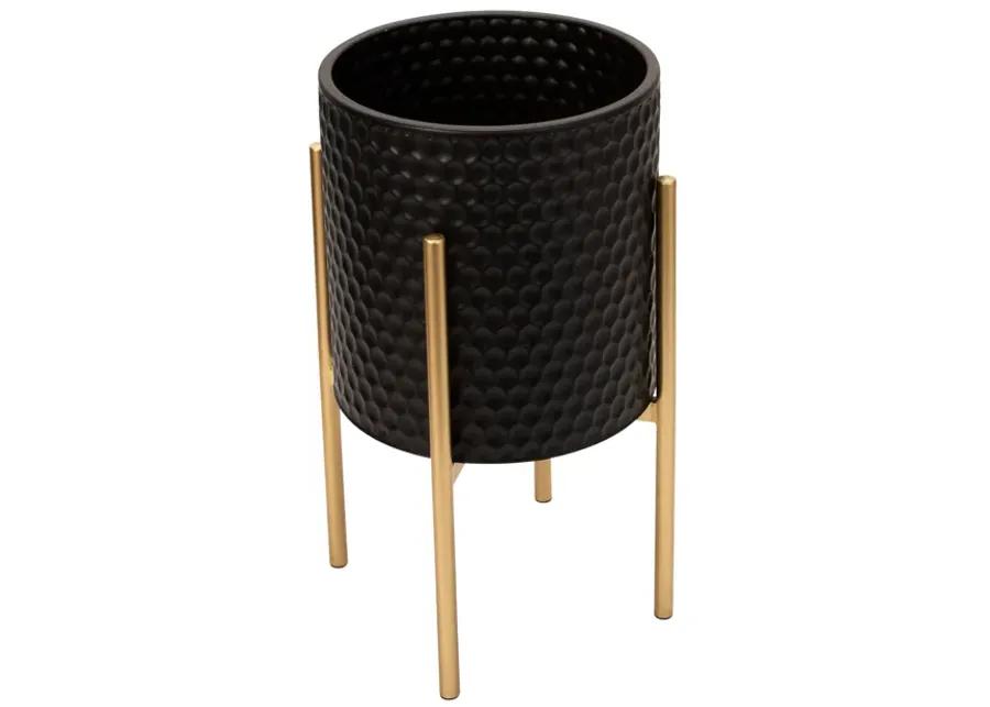 S/2 Honeycomb Planter On Metalstand, Black/gld