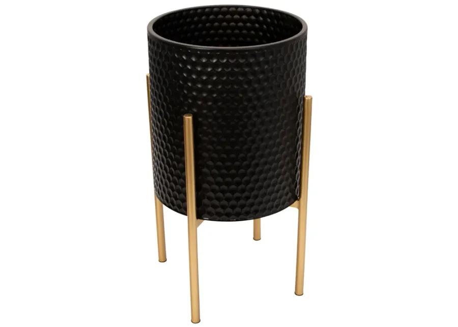 S/2 Honeycomb Planter On Metalstand, Black/gld