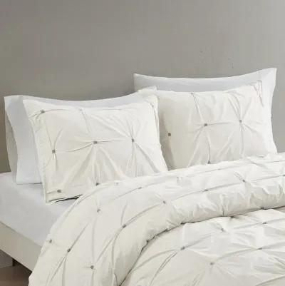 INK+IVY Masie White 3 Piece Elastic Embroidered Cotton Comforter Set