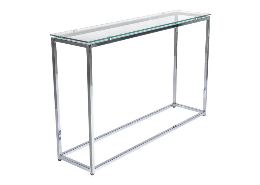 Sandor Long Console Table with Clear Tempered Glass Top and Chrome Frame