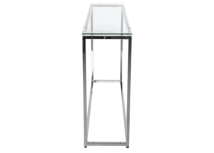 Sandor Long Console Table with Clear Tempered Glass Top and Chrome Frame