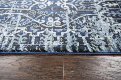 Panache Blue/Ivory Scroll Work Polypropylene 2'3" x 7'7" Runner Rug