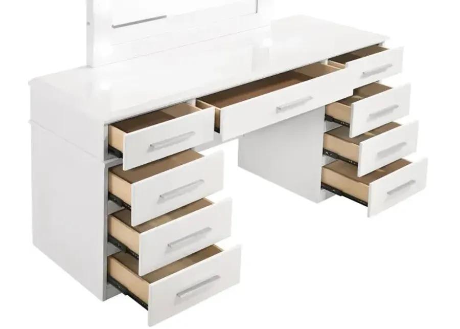 Felicity 9-drawer Vanity Desk with Lighted Mirror Glossy White