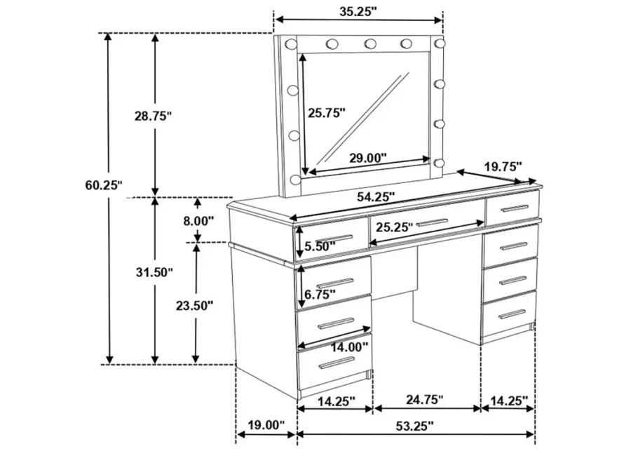 Felicity 9-drawer Vanity Desk with Lighted Mirror Glossy White