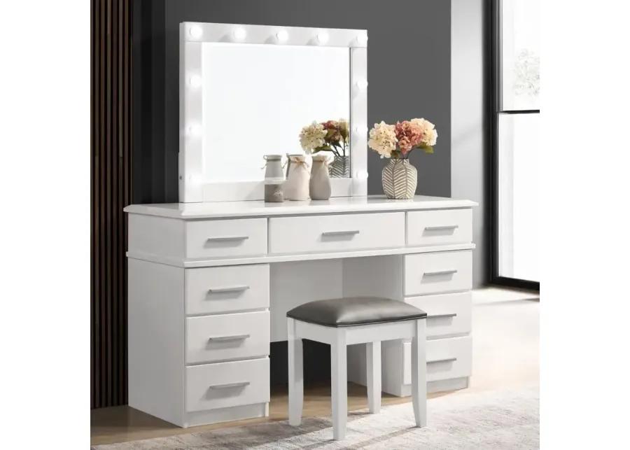 Felicity 9-drawer Vanity Desk with Lighted Mirror Glossy White