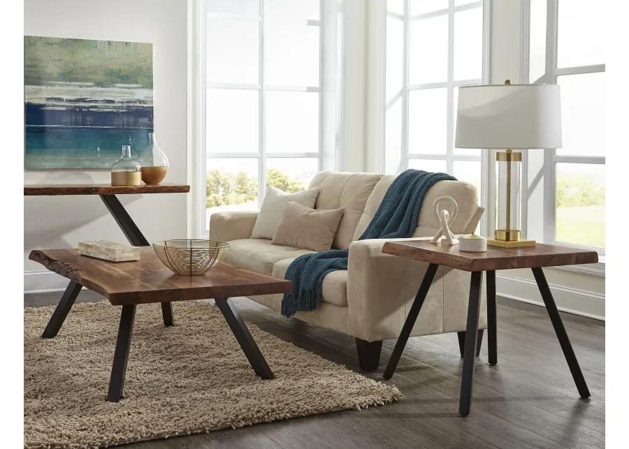 Reese Live Edge Solid Wood Metal Leg Coffee Table in Natural Acacia