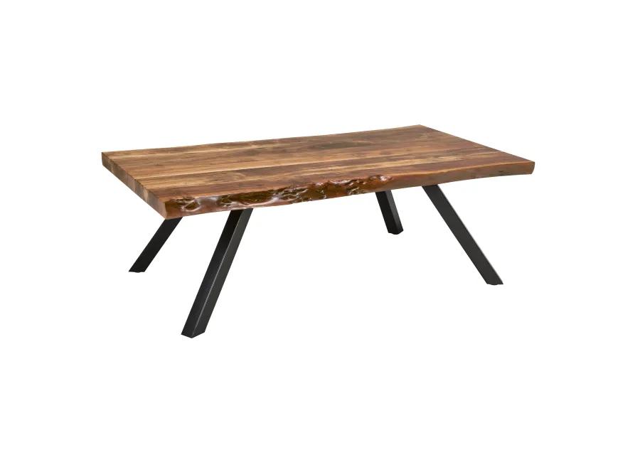 Reese Live Edge Solid Wood Metal Leg Coffee Table in Natural Acacia