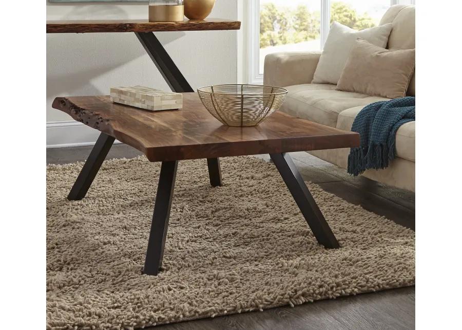 Reese Live Edge Solid Wood Metal Leg Coffee Table in Natural Acacia