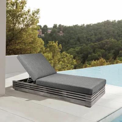 Vivid Outdoor Patio Chaise Lounge Chair in Gray Eucalyptus Wood with Gray Olefin Cushions