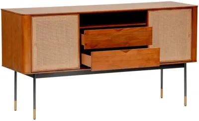 Miriam 59" Sideboard in Brown with Natural Wicker