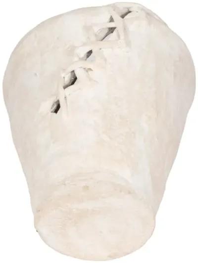 15" Stitched Paper Mache Round Vase, White