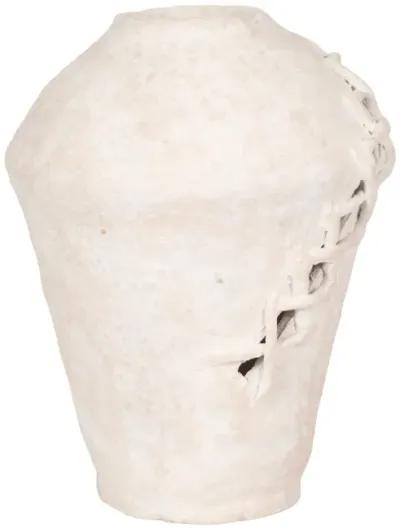 15" Stitched Paper Mache Round Vase, White