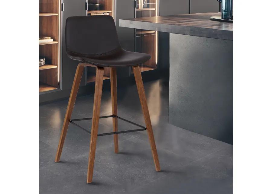 Maddie Contemporary Barstool in Walnut Wood Finish and Brown Faux Leather