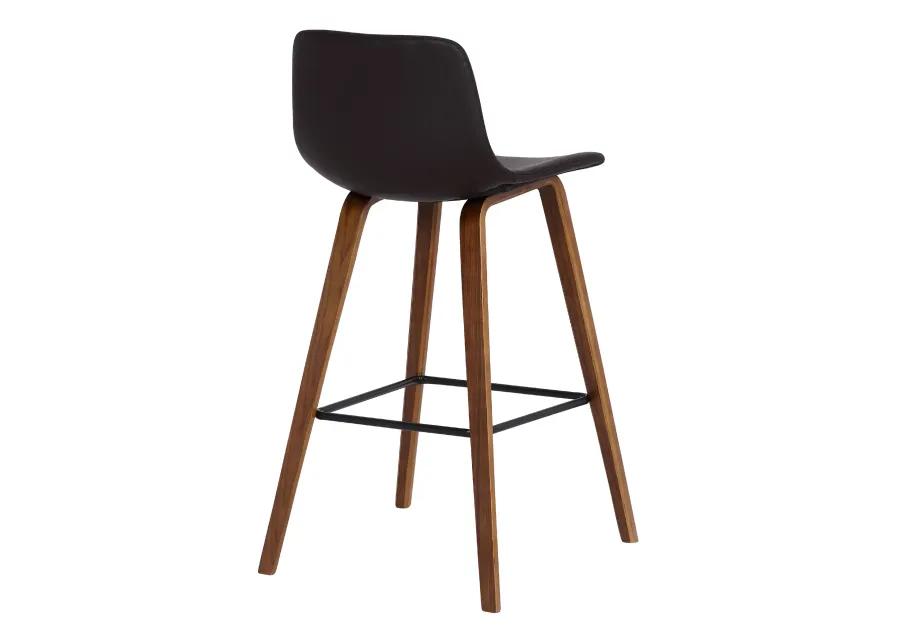 Maddie Contemporary Barstool in Walnut Wood Finish and Brown Faux Leather