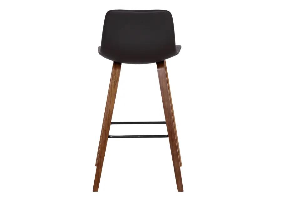 Maddie Contemporary Barstool in Walnut Wood Finish and Brown Faux Leather