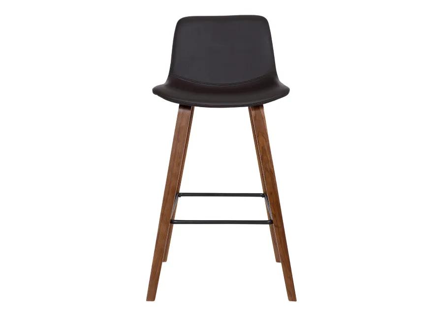 Maddie Contemporary Barstool in Walnut Wood Finish and Brown Faux Leather