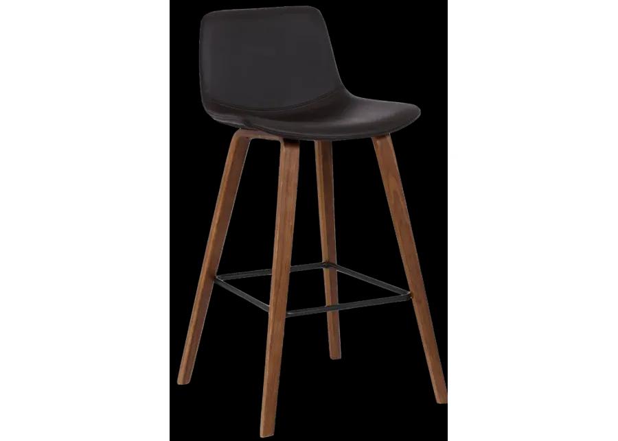 Maddie Contemporary Barstool in Walnut Wood Finish and Brown Faux Leather