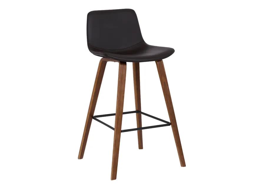 Maddie Contemporary Barstool in Walnut Wood Finish and Brown Faux Leather