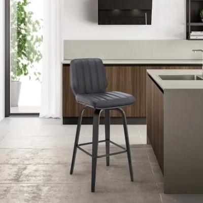 Renee 26" Swivel Grey Faux Leather and Black Wood Bar Stool