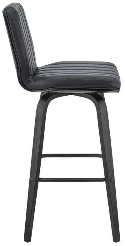 Renee 26" Swivel Grey Faux Leather and Black Wood Bar Stool