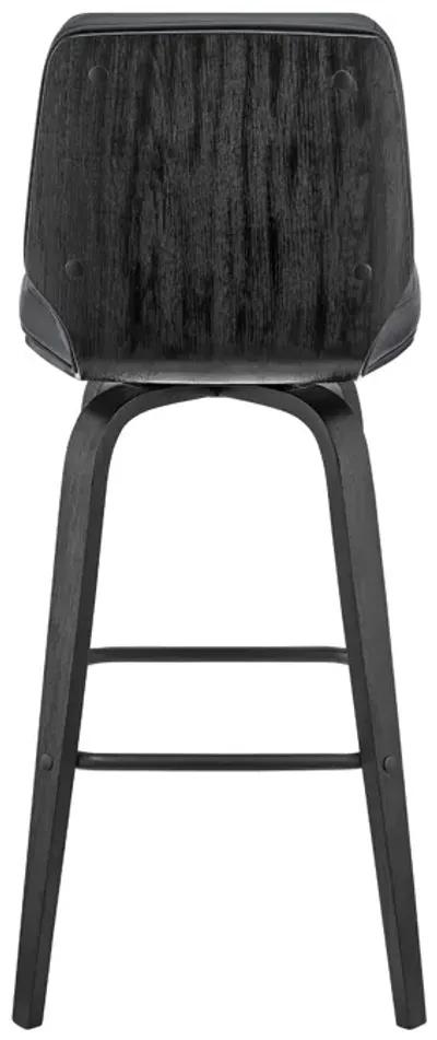 Renee 26" Swivel Grey Faux Leather and Black Wood Bar Stool