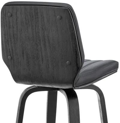 Renee 26" Swivel Grey Faux Leather and Black Wood Bar Stool