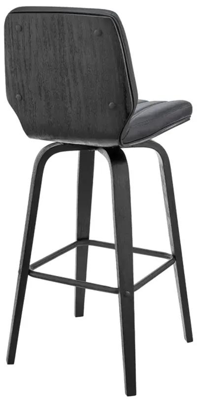 Renee 26" Swivel Grey Faux Leather and Black Wood Bar Stool