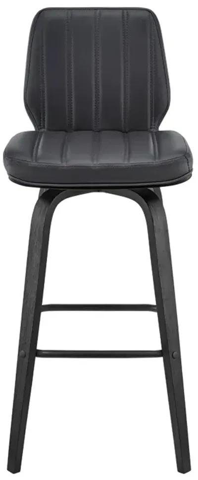 Renee 26" Swivel Grey Faux Leather and Black Wood Bar Stool