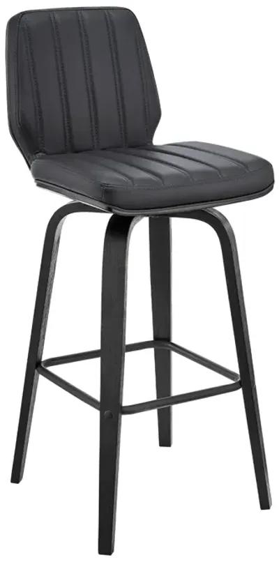 Renee 26" Swivel Grey Faux Leather and Black Wood Bar Stool