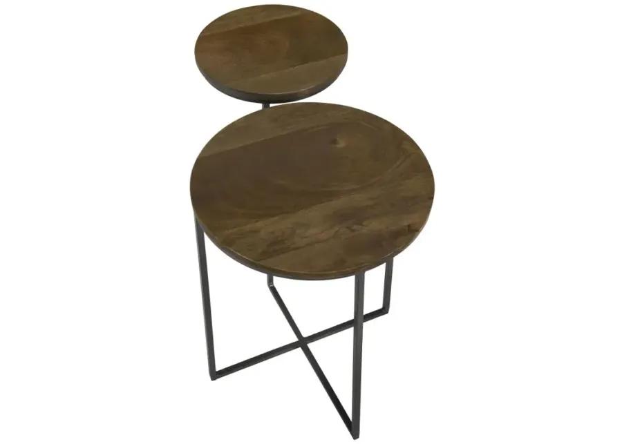 Yael Round Accent Table Natural and Gunmetal