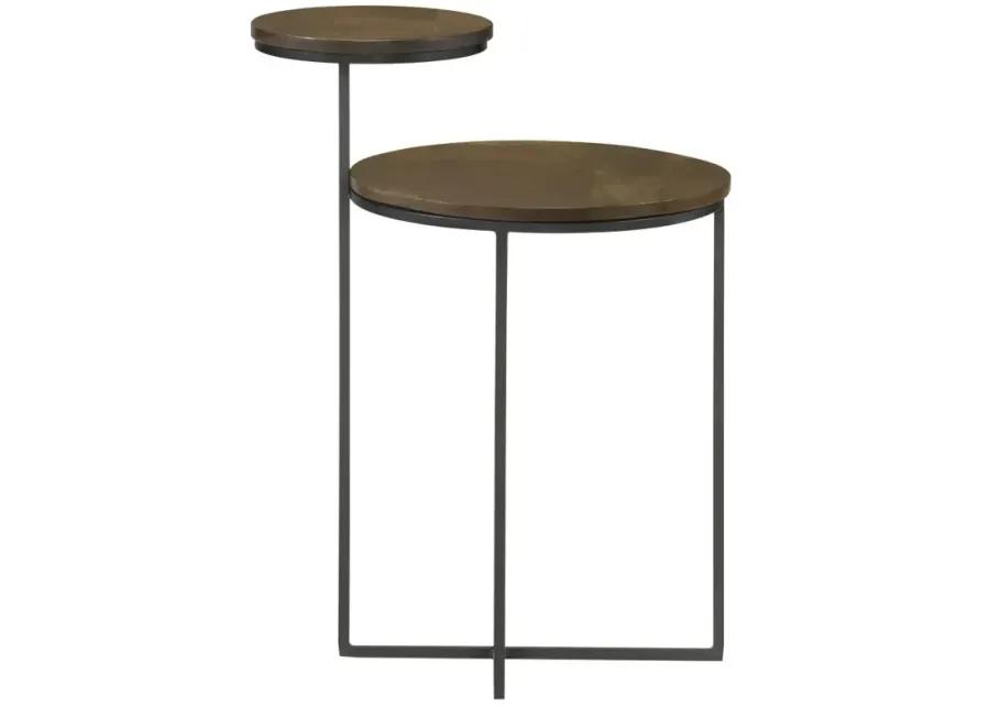 Yael Round Accent Table Natural and Gunmetal