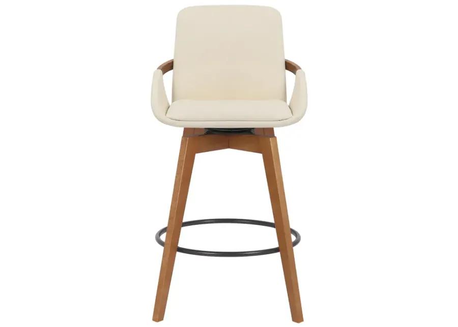 Baylor 26" Cream Faux Leather and Walnut Wood Swivel Bar Stool