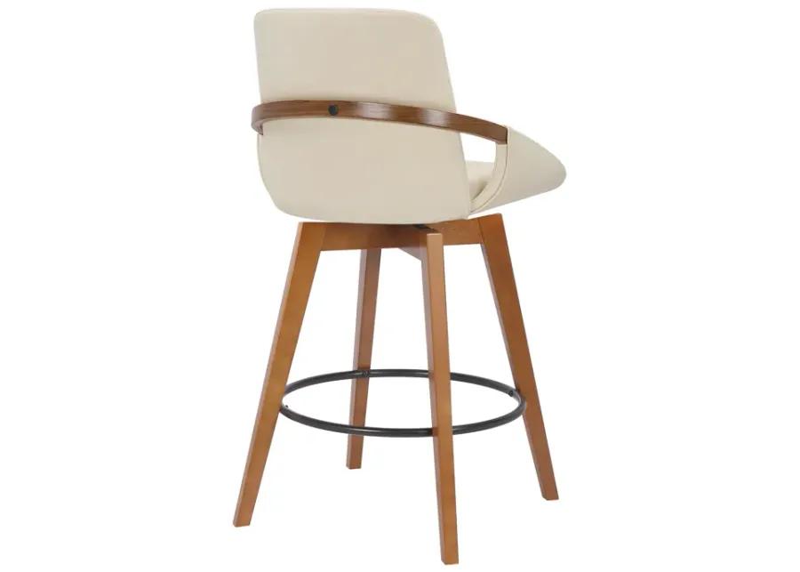 Baylor 26" Cream Faux Leather and Walnut Wood Swivel Bar Stool