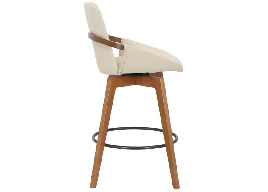 Baylor 26" Cream Faux Leather and Walnut Wood Swivel Bar Stool