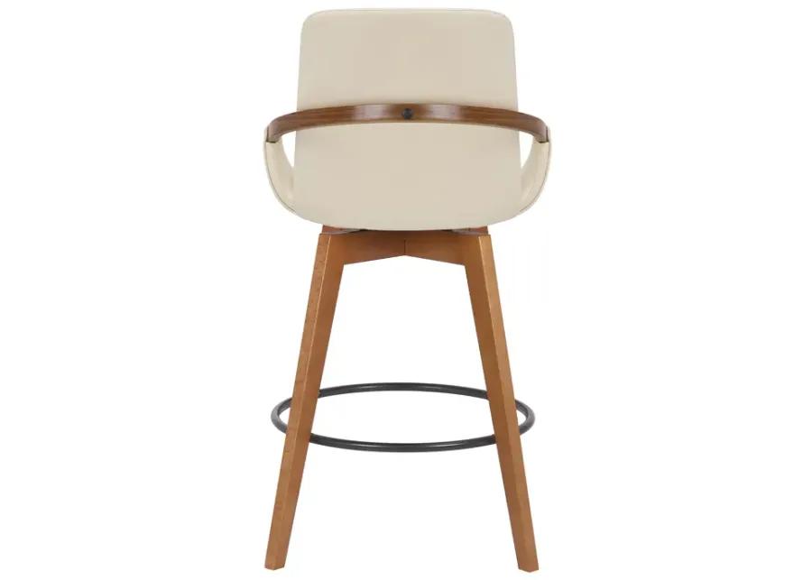 Baylor 26" Cream Faux Leather and Walnut Wood Swivel Bar Stool