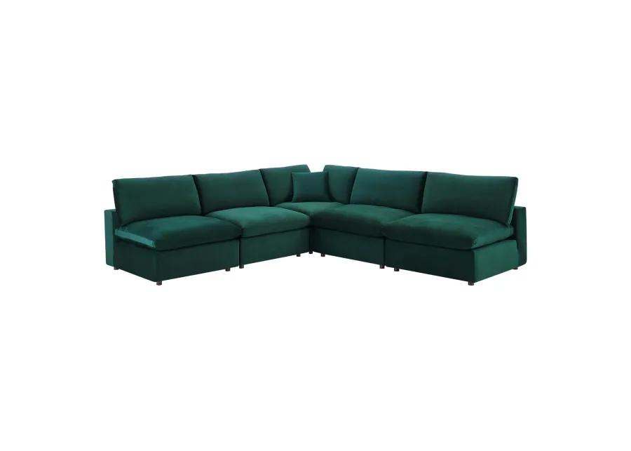 Commix Down Filled Overstuffed Performance Velvet 5-Piece Sectional Sofa