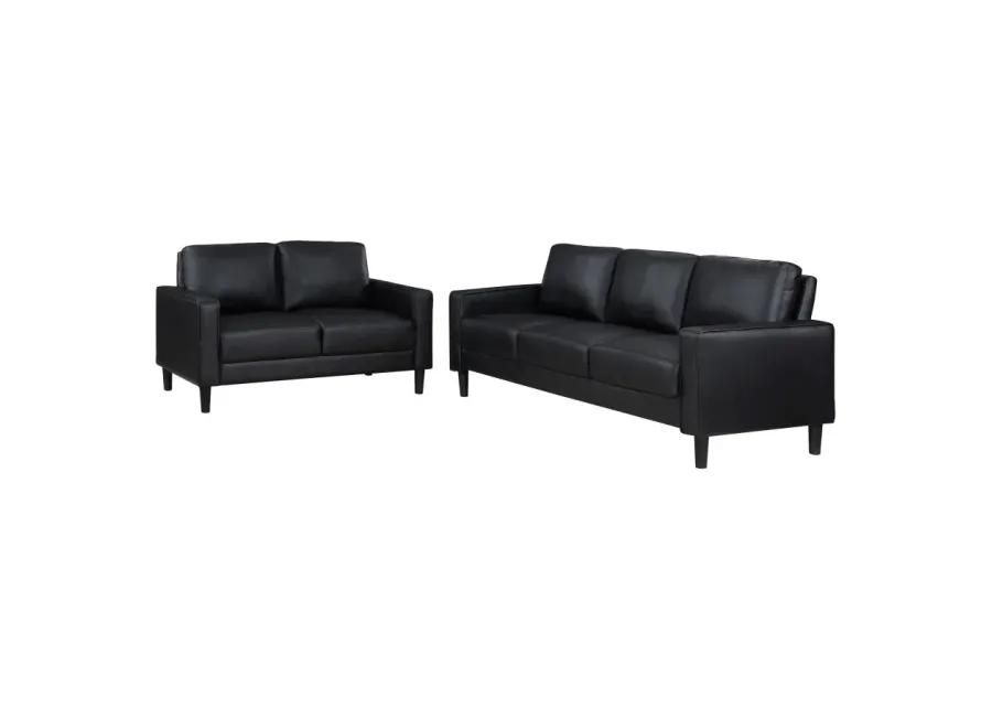 Ruth 2-piece Upholstered Track Arm Faux Leather Sofa Set Black