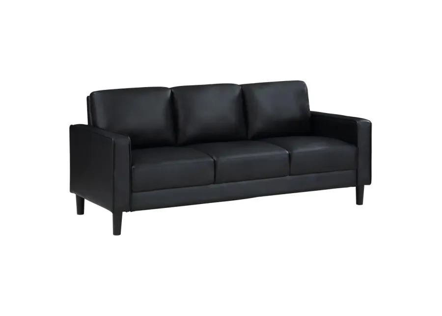 Ruth 2-piece Upholstered Track Arm Faux Leather Sofa Set Black