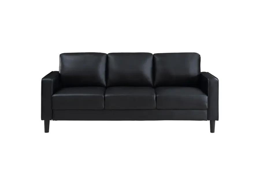 Ruth 2-piece Upholstered Track Arm Faux Leather Sofa Set Black