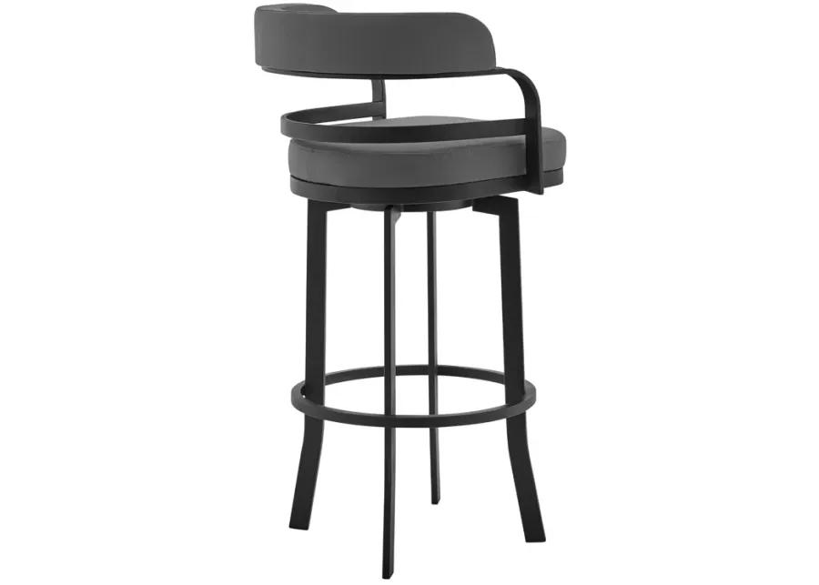 Prinz 26" Counter Height Swivel Grey Faux Leather and Black Metal Bar Stool