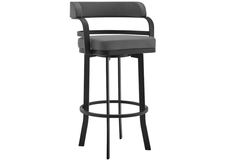 Prinz 26" Counter Height Swivel Grey Faux Leather and Black Metal Bar Stool