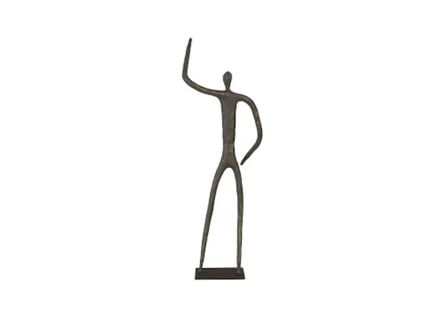 abstract figure on metal base, bronze finish, arm up