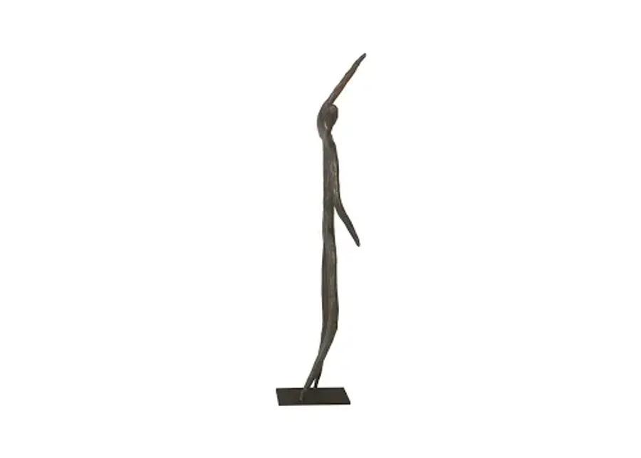 abstract figure on metal base, bronze finish, arm up