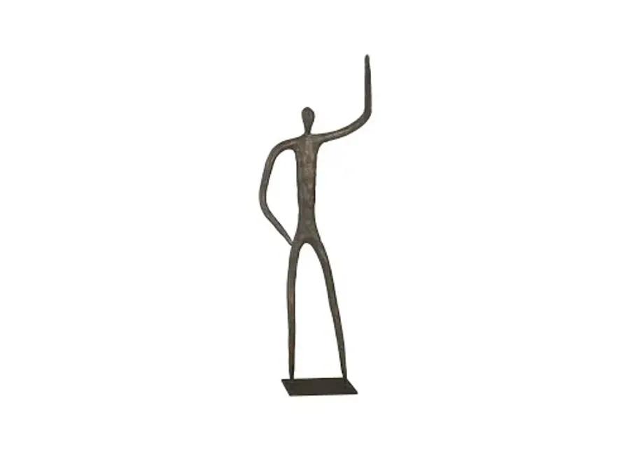 abstract figure on metal base, bronze finish, arm up